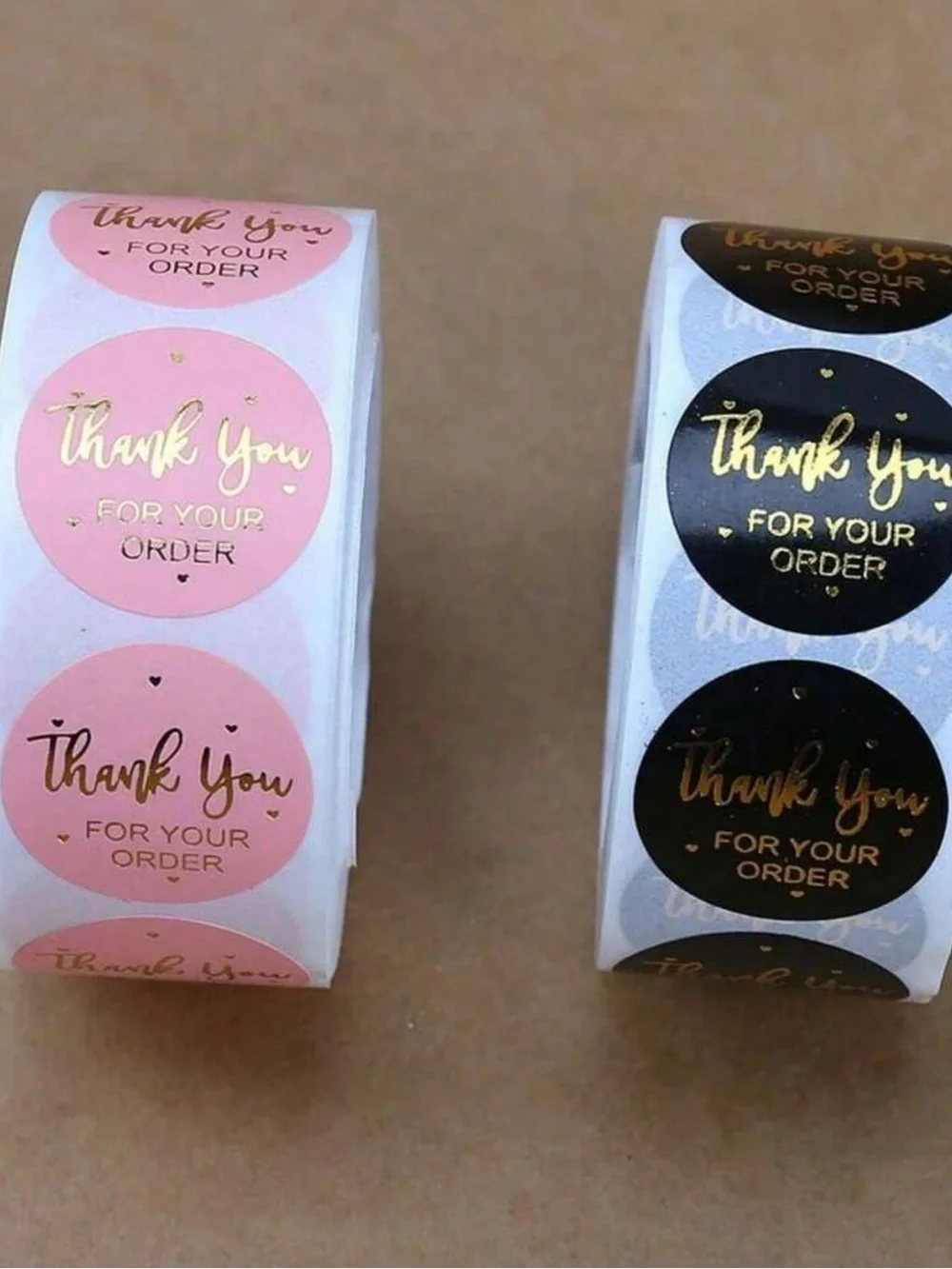 Thank You Round Sticker Roll - Pink OR Black with Gold Foil - 500 ct each